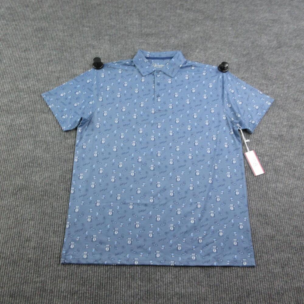 Barstool Golf Polo Shirt Mens 2XL Blue Golf Printed Short Sleeve Performance NWT